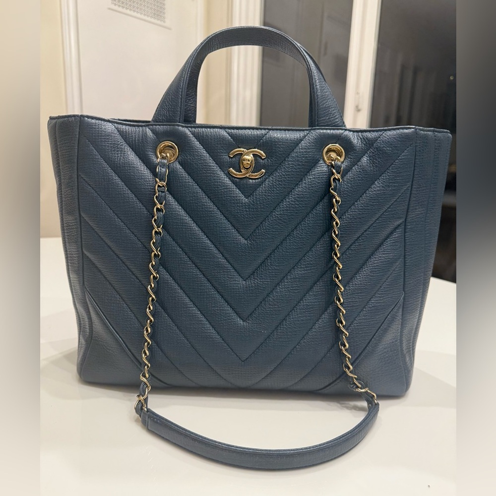 Chanel Blue Iridescent Chevron Tote Bag w/ GHW